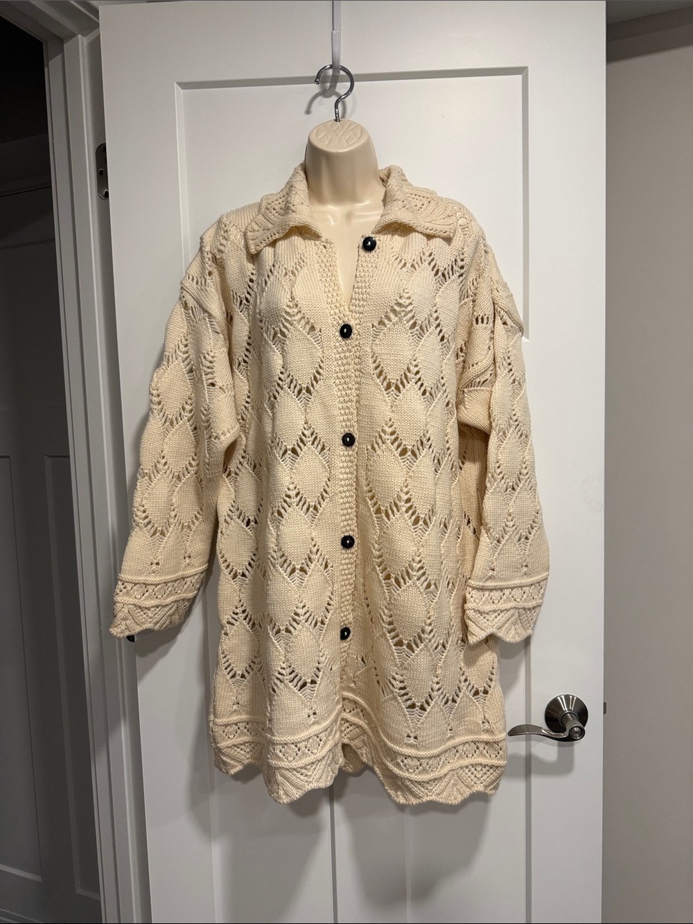 Aran Crafts Ireland 100% Wool Irish Knit Cardigan Sweater Cream XL